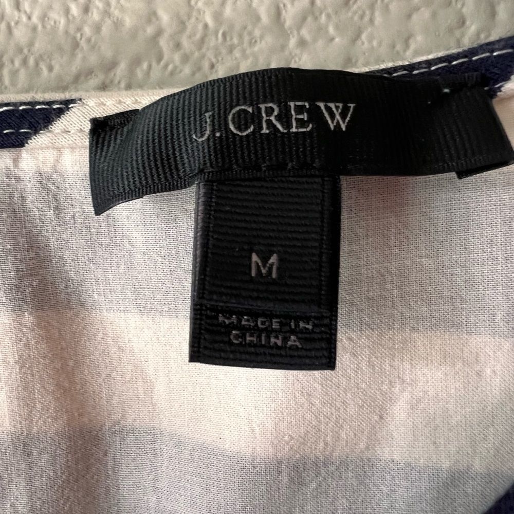 J. Crew 3/4 Sleeve Coastal Chic Stripe Ruffle Front Peplum Navy/White Top Size M - Picture 5 of 6